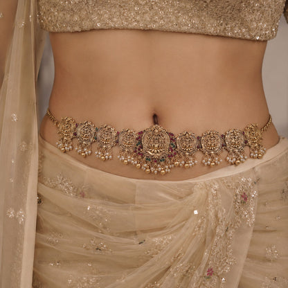 Stylish Maroon & Green Color Temple Kamarband For Festive Bridal Occasion Fashion Wear