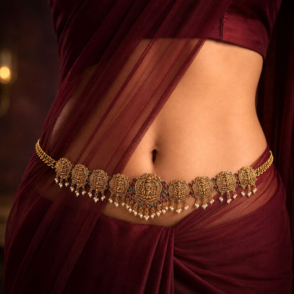 Premium Maroon & Green Color Temple Kamarband With Elegant Traditional Artwork Finish Design