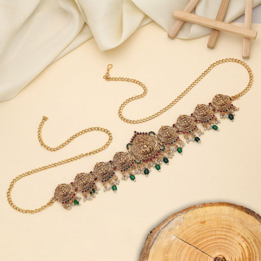 Eleganter grüner Kamarband mit traditionellem, von Brautschmuck inspiriertem Artwork-Design