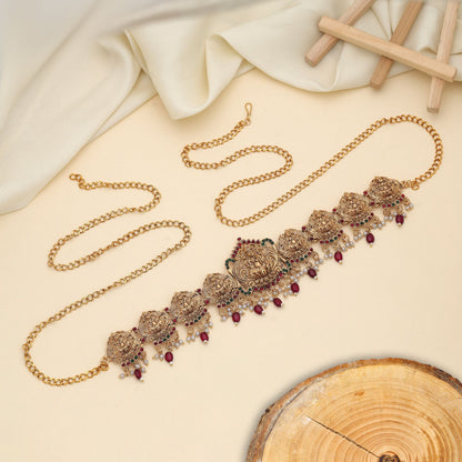 Premium bordeauxfarbener Tempel-Kamarband für Frauen Ethnische Sari Anlass Modebekleidung