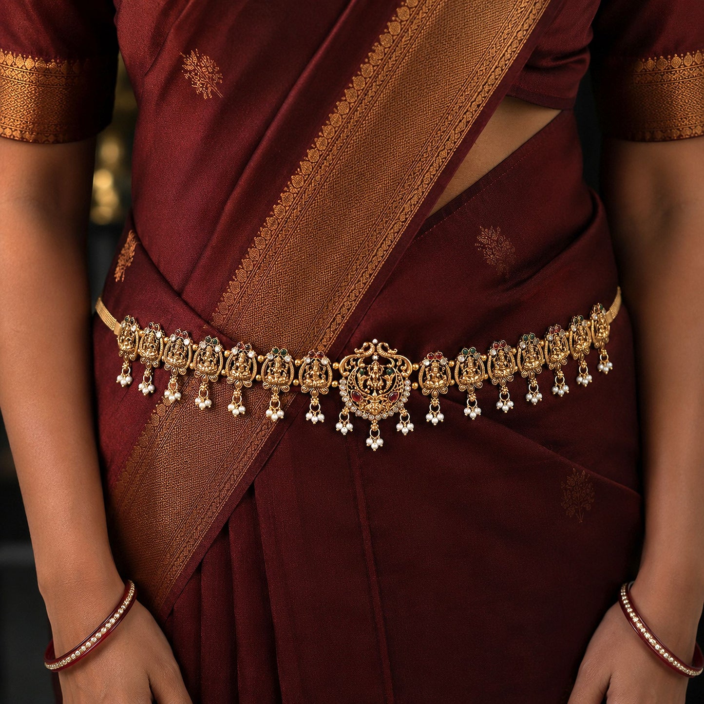 Graceful Rani & Green Color Temple Kamarband For Bridal Wedding Occasion Party Wear