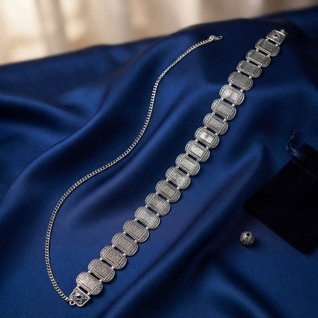 Traditional Silver Color Oxidised Kamarband Belly Chain for Bridal Wear