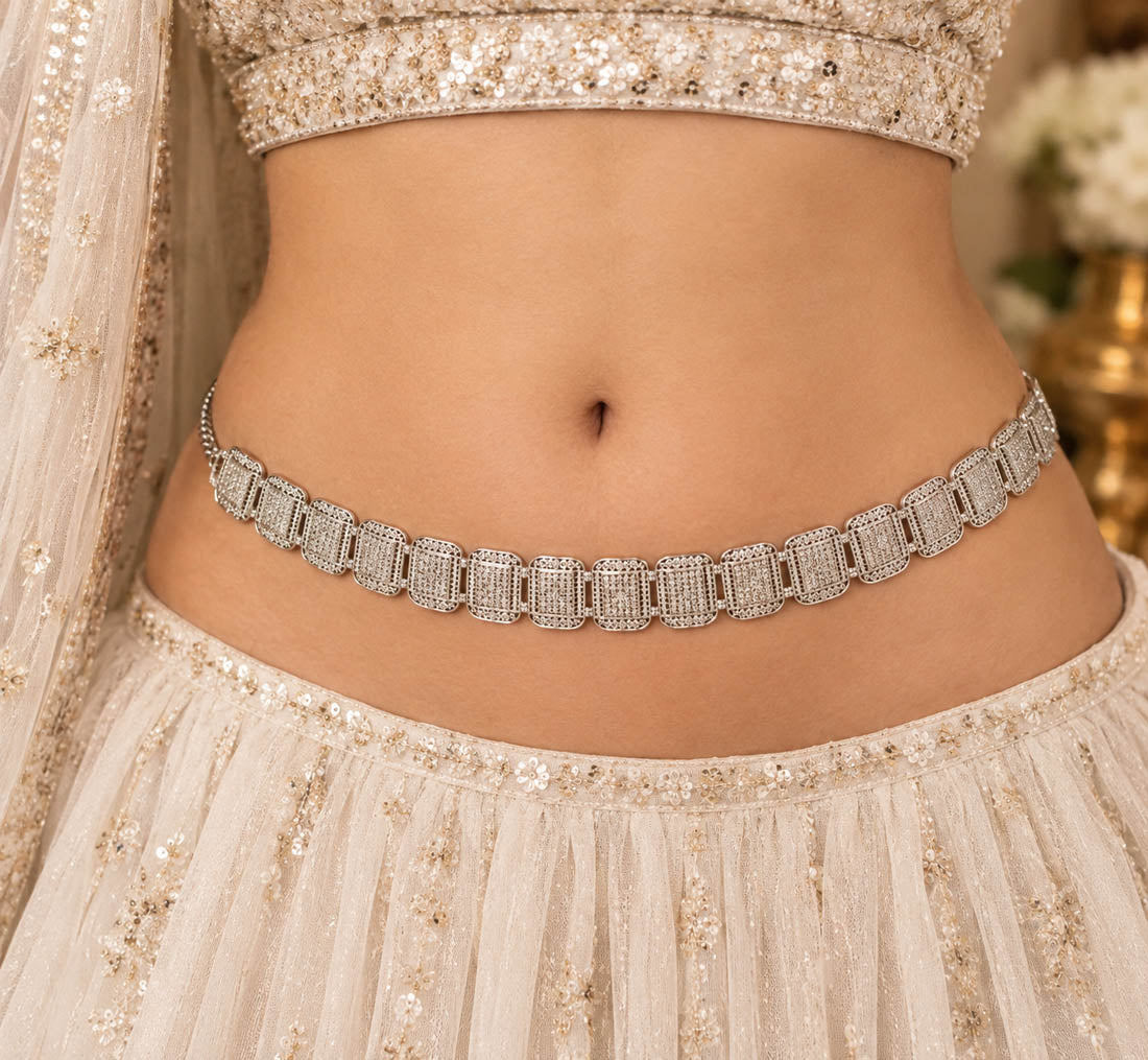 Traditional Silver Color Oxidised Kamarband Belly Chain for Bridal Wear