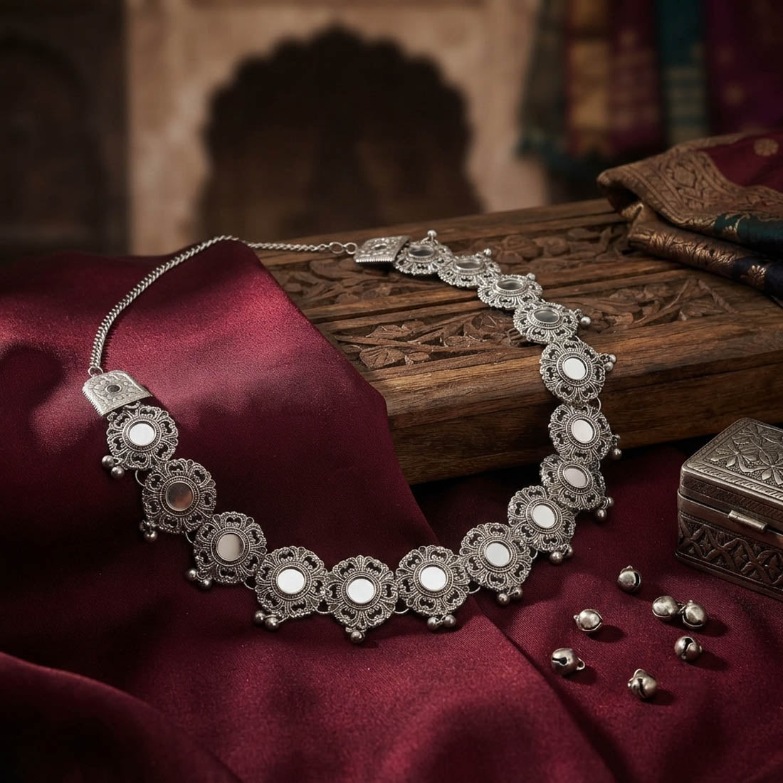 Elegant Silver Color Mirror Work Oxidised Kamarband Dance Performance Jewelry
