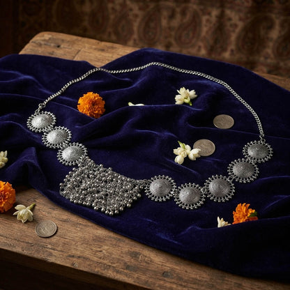 Classic Silver Color Oxidised Kamarband Featuring Intricate Ethnic Motifs