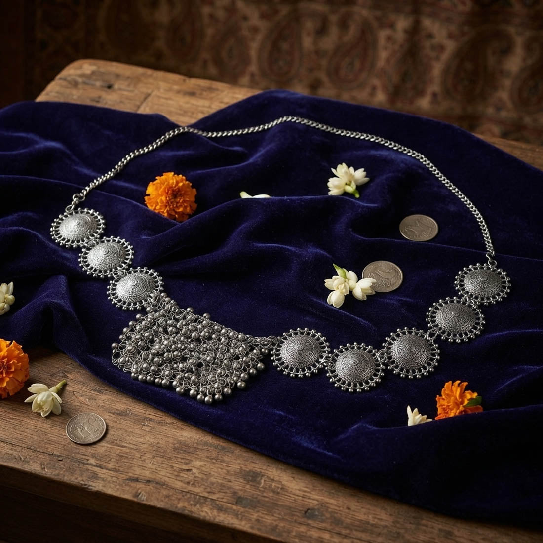 Royal Silver Color Oxidised Kamarband Waist Chain for Traditional Sarees