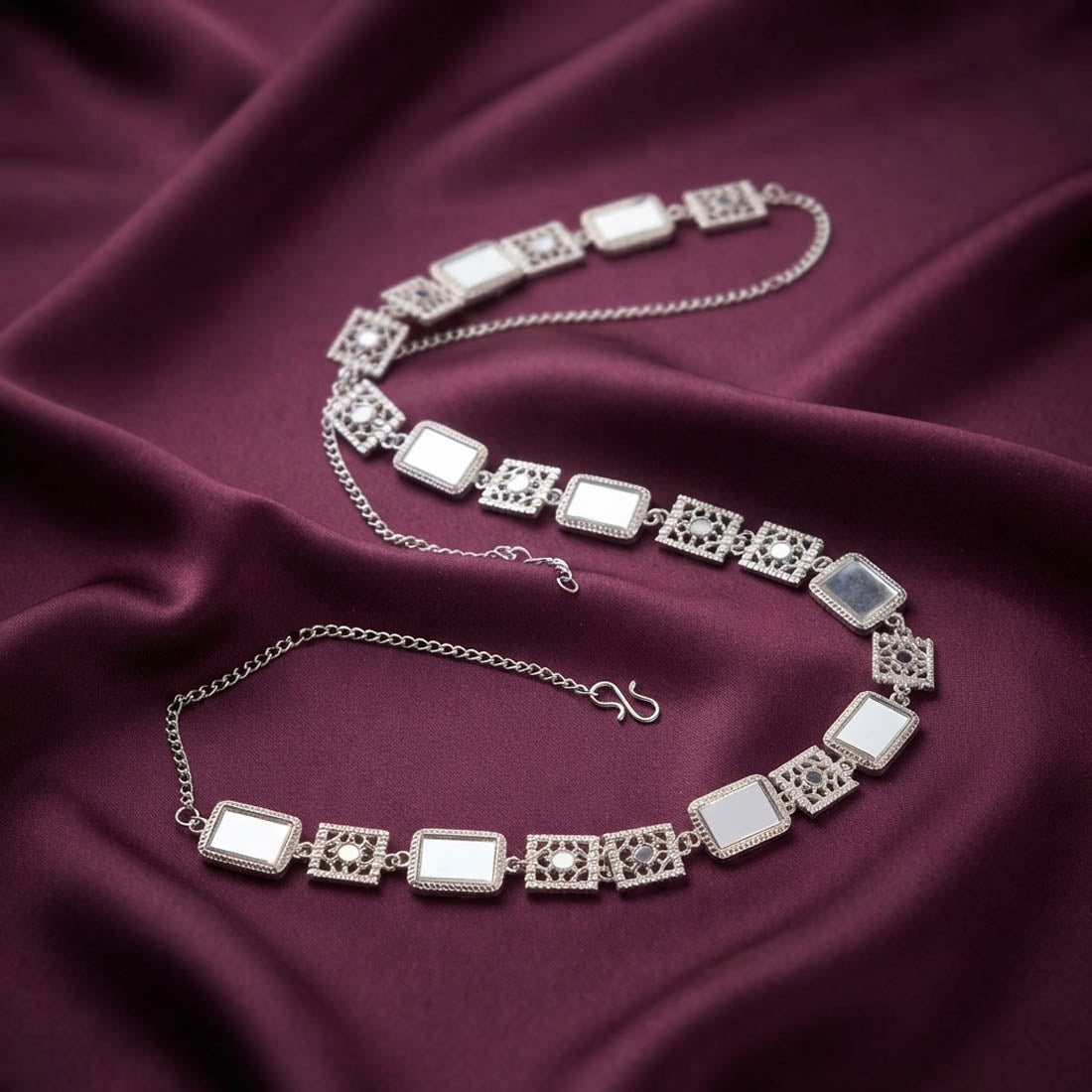 Designer Silver Color Mirror Work Oxidised Kamarband for Wedding Celebrations