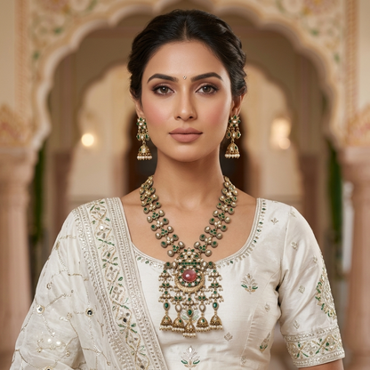 Peach Color Quartz Oxidised Necklace Set Crafted for Graceful Designer Fashion Look