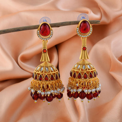 Stylish Maroon Color Matte Gold Earrings For Festive And Party Occasions