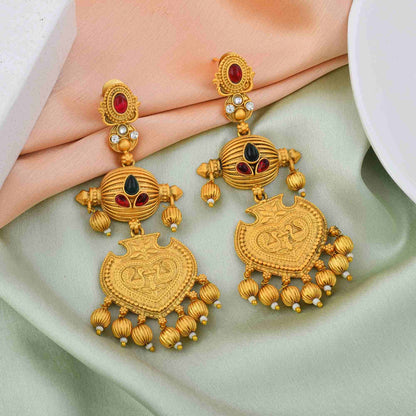 Exquisite Rani & Green Color Matte Gold Earrings For Wedding And Engagement