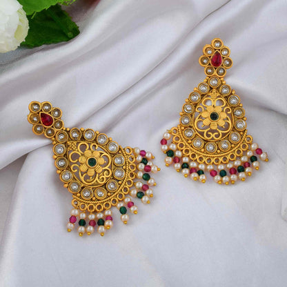 Royal Rani & Green Color Matte Gold Earrings For Wedding And Festival Looks