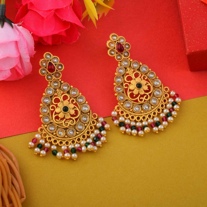 Royal Rani & Green Color Matte Gold Earrings For Wedding And Festival Looks