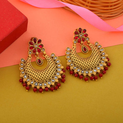 Royal Rani Color Matte Gold Earrings With Artistic Traditional Carving