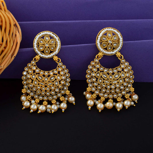 Classic Gold Color Matte Gold Earrings For Brides And Party Looks