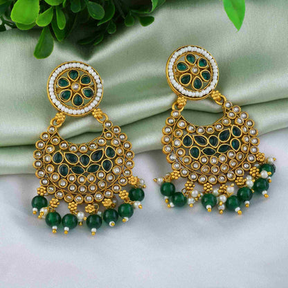 Beautiful Green Color Matte Gold Earrings For Women’S Traditional Festive Wear