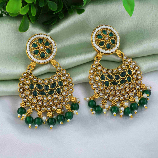 Beautiful Green Color Matte Gold Earrings For Women’S Traditional Festive Wear