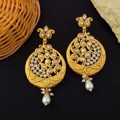 Beautiful Gold Color Matte Gold Earrings With Antique Finish For Women