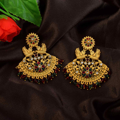 Beautiful Maroon & Green Color Matte Gold Earrings For Wedding Functions
