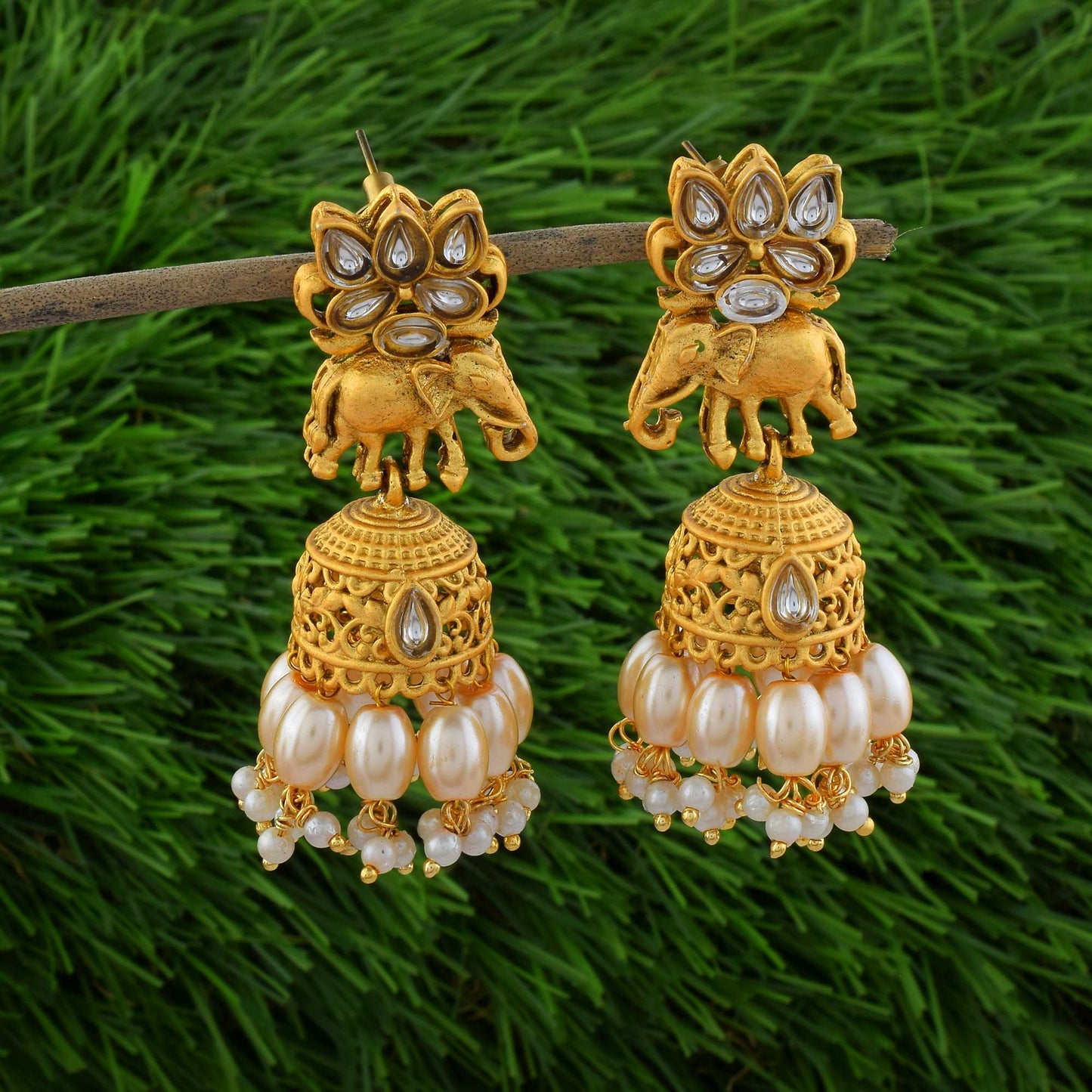 Royal Gold Color Matte Gold Earrings With Antique Handcrafted Design