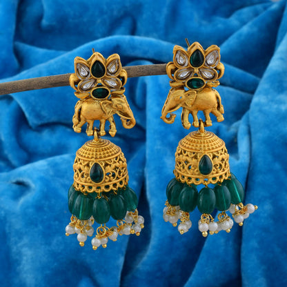 Gorgeous Green Color Matte Gold Earrings For Wedding And Reception Looks