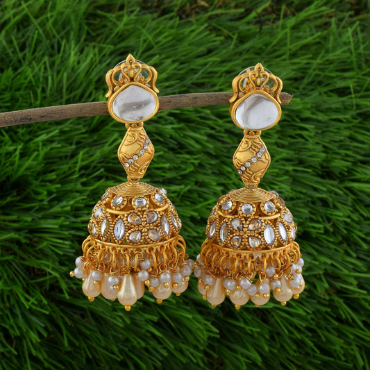 Beautiful Gold Color Matte Gold Earrings For Brides And Ethnic Occasions