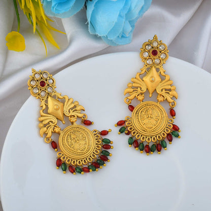 Premium Maroon & Green Color Matte Gold Earrings For Traditional Outfits
