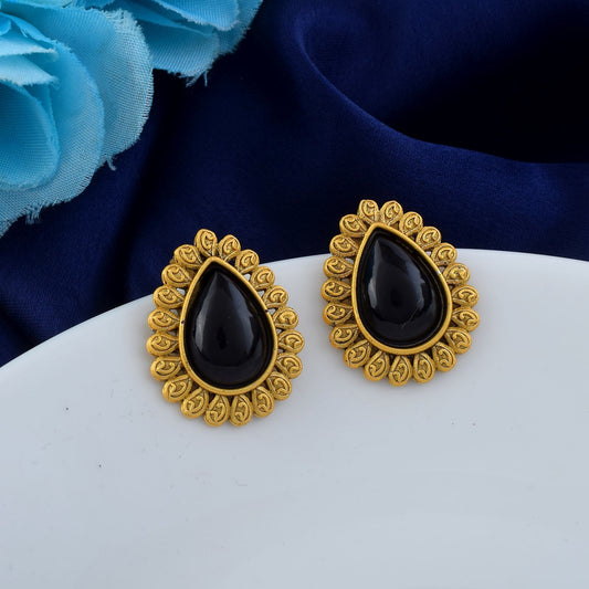 Elegant Black Color Matte Gold Earrings For Party And Ethnic Outfits