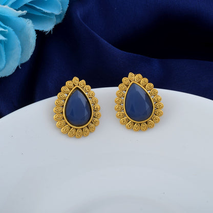 Stylish Blue Color Matte Gold Earrings For Traditional And Cultural Functions