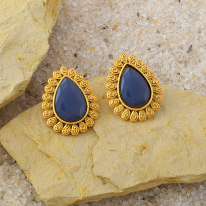 Stylish Blue Color Matte Gold Earrings For Traditional And Cultural Functions