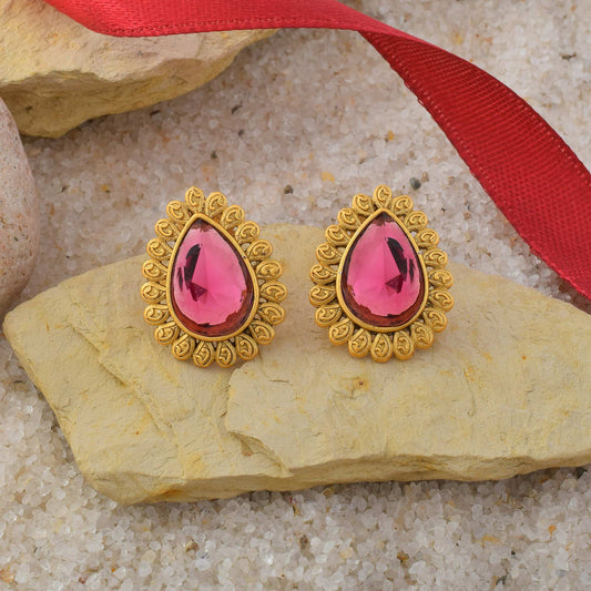 Graceful Light Purple Color Matte Gold Earrings With Meenakari Floral Design
