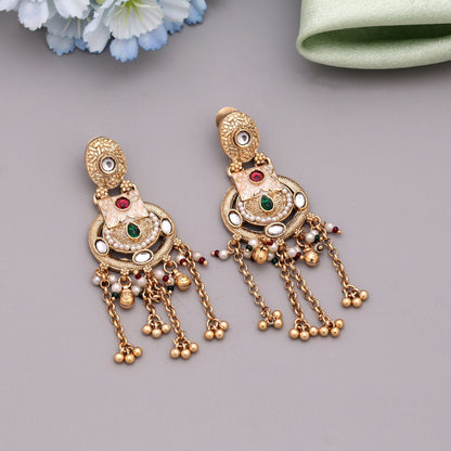 Rani & Green Color Matte Gold Earrings With Royal Finish Ideal For Wedding Occasions