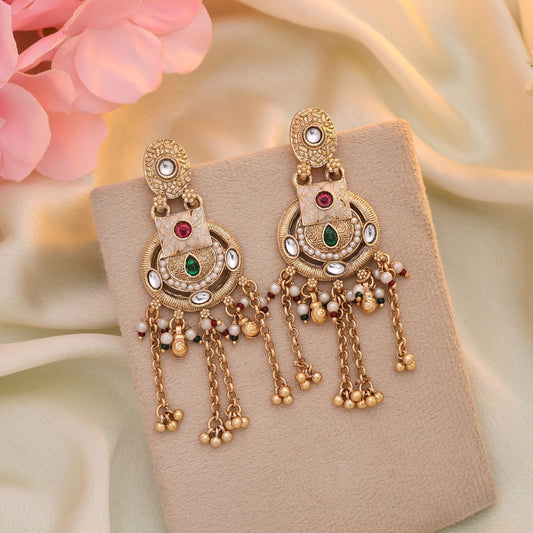 Rani & Green Color Matte Gold Earrings With Royal Finish Ideal For Wedding Occasions