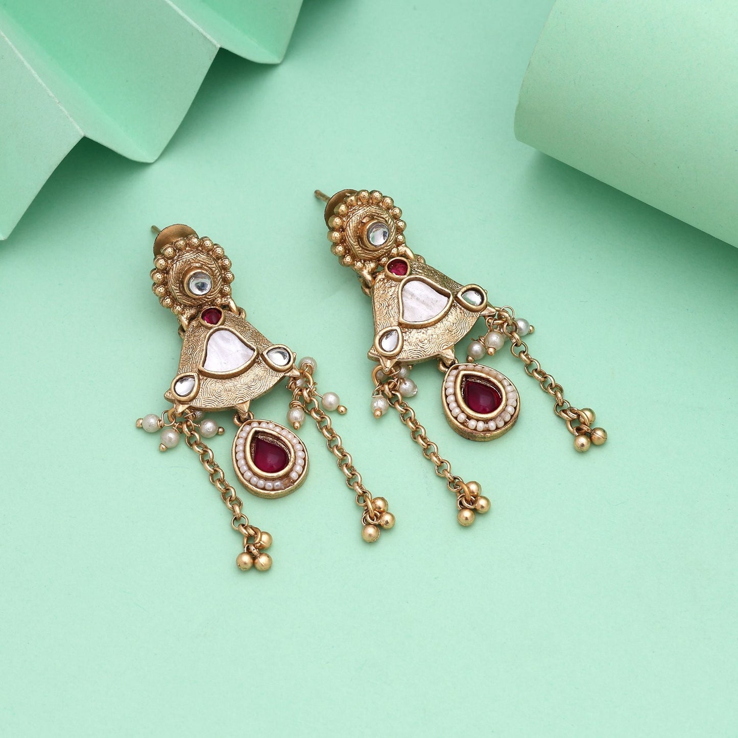 Rani Color Matte Gold Earrings Perfect For Bridal Wear And Festive Celebrations