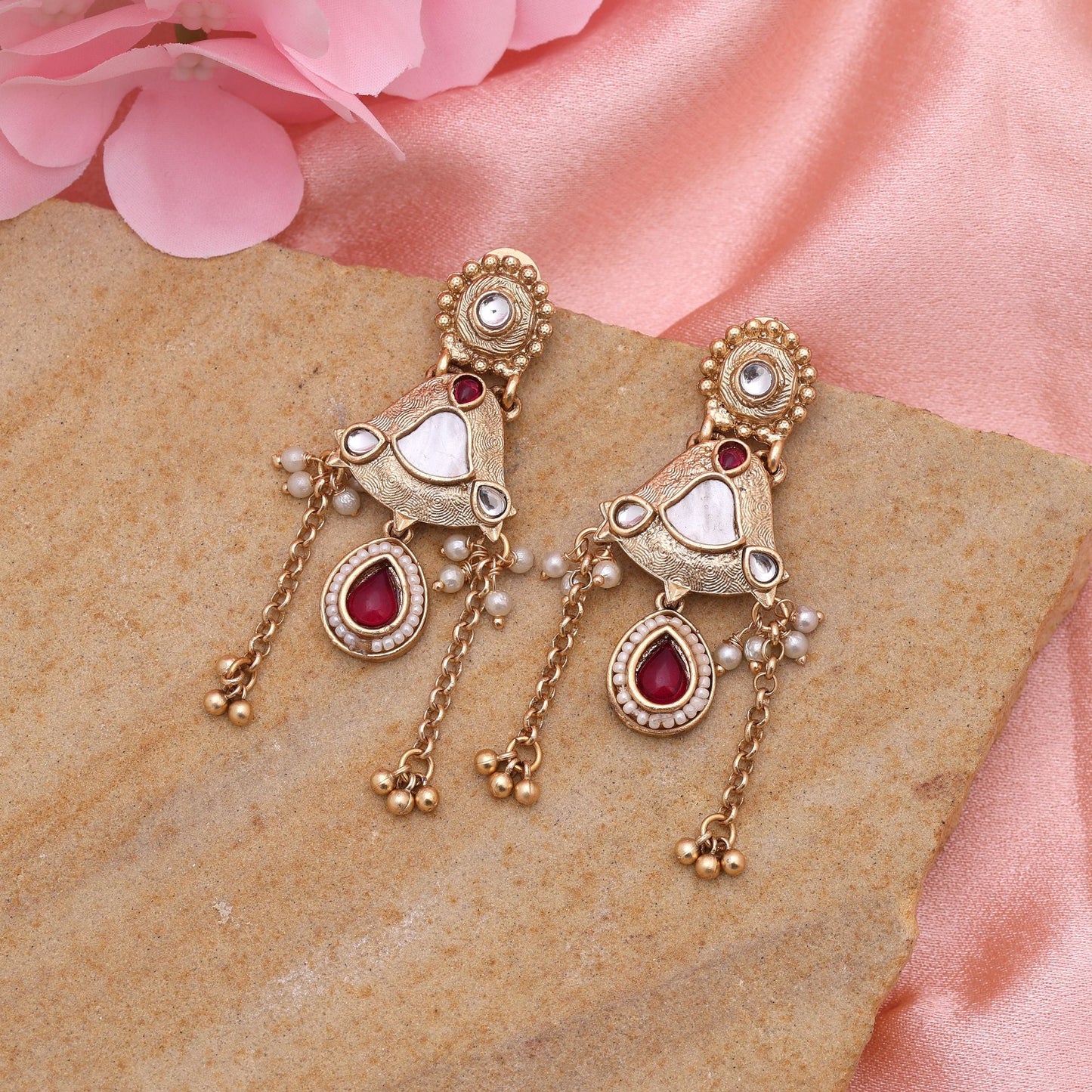 Rani Color Matte Gold Earrings Perfect For Bridal Wear And Festive Celebrations