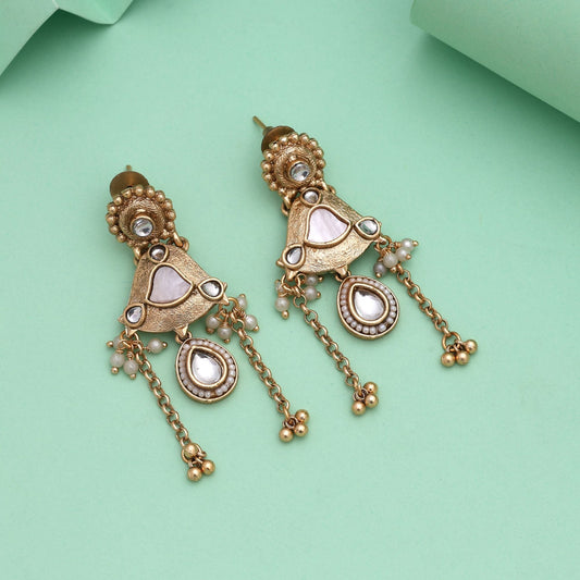 White Color Matte Gold Earrings Crafted For Minimal Lovers With Premium Traditional Charm