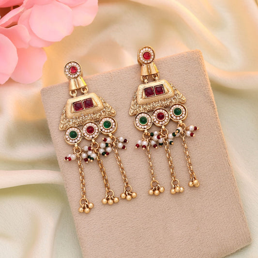 Rani & Green Color Matte Gold Earrings Showcasing Heritage Artistry With Bold Color Contrast