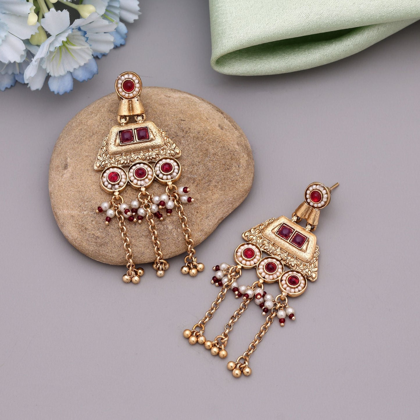 Rani Color Matte Gold Earrings Designed To Enhance Ethnic Outfits With Royal Elegance