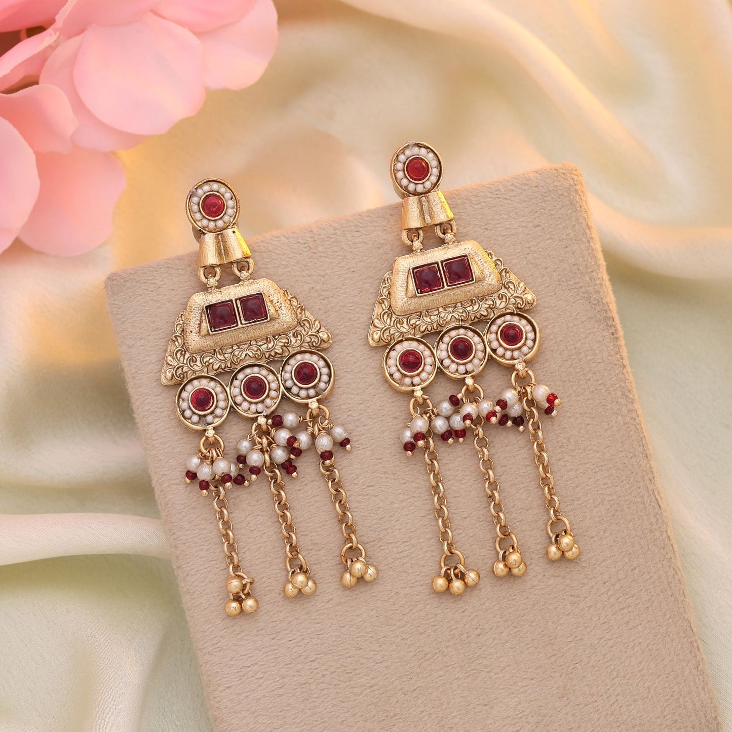 Rani Color Matte Gold Earrings Designed To Enhance Ethnic Outfits With Royal Elegance