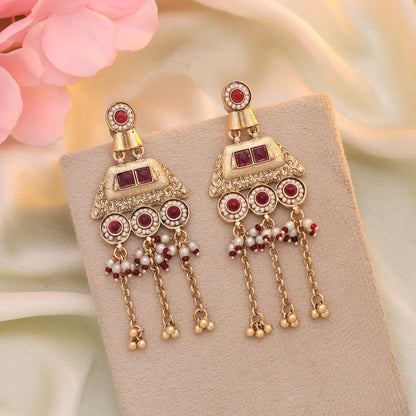 Rani Color Matte Gold Earrings Designed To Enhance Ethnic Outfits With Royal Elegance