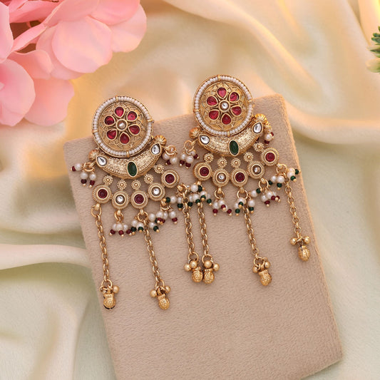 Rani & Green Color Matte Gold Earrings Perfect For Traditional Functions And Weddings
