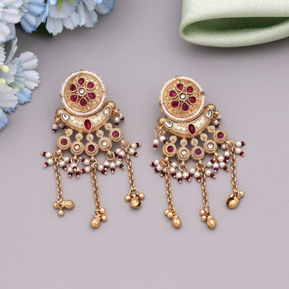 Rani Color Matte Gold Earrings Featuring Intricate Motifs And Long Lasting Matte Finish