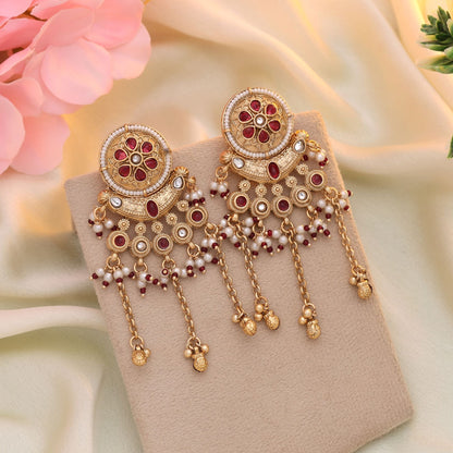 Rani Color Matte Gold Earrings Featuring Intricate Motifs And Long Lasting Matte Finish