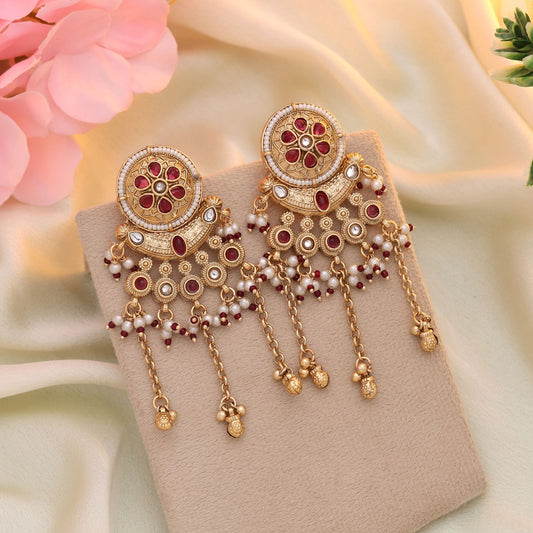 Rani Color Matte Gold Earrings Featuring Intricate Motifs And Long Lasting Matte Finish