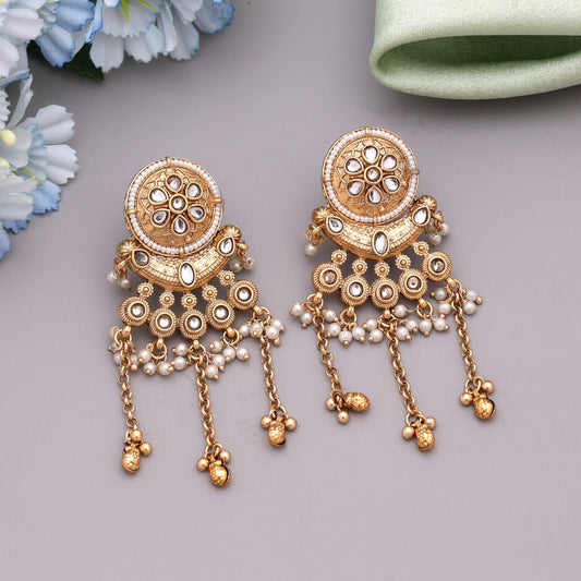 White Color Matte Gold Earrings Offering Classic Charm With Modern Handcrafted Finish