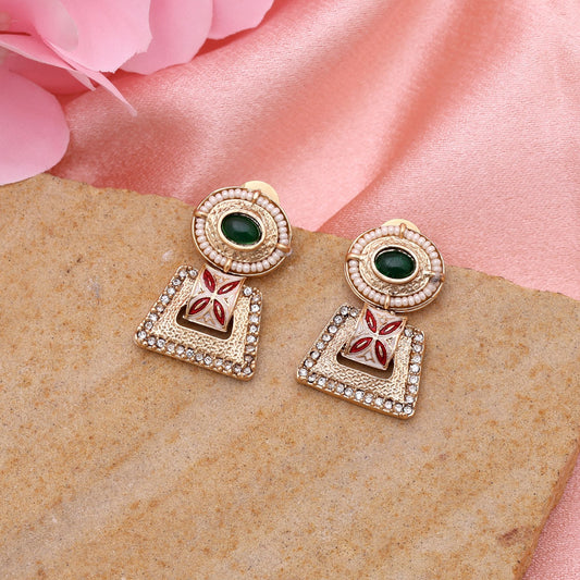 Maroon & Green Color Matte Gold Earrings Inspired By Heritage Designs And Festive Traditions