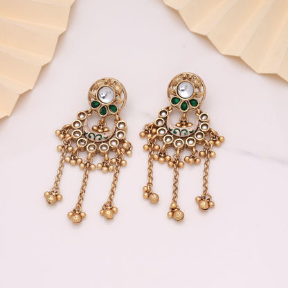 Green Color Matte Gold Earrings Reflecting Rich Indian Artistry And Timeless Beauty