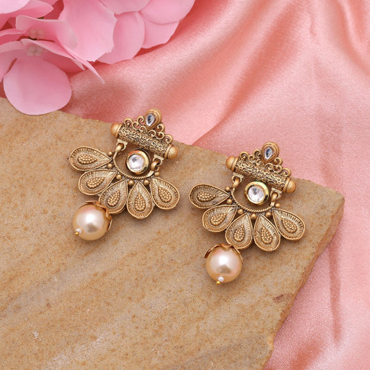 White Color Matte Gold Earrings Perfect For Gifting And Festive Wardrobe Collections