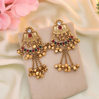 Rani & Green Color Matte Gold Earrings Ideal For Bridal Trousseau And Celebrations
