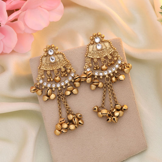 White Color Matte Gold Earrings Offering Sophisticated Charm With Ethnic Inspiration