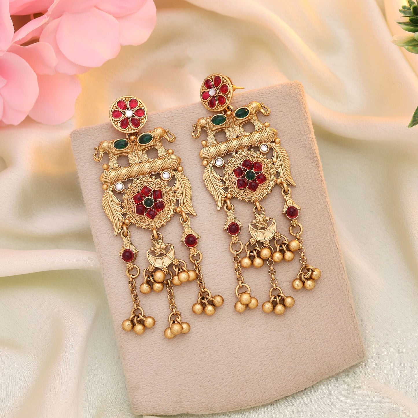 Rani & Green Color Matte Gold Earrings Crafted For Luxurious Ethnic Fashion Statements